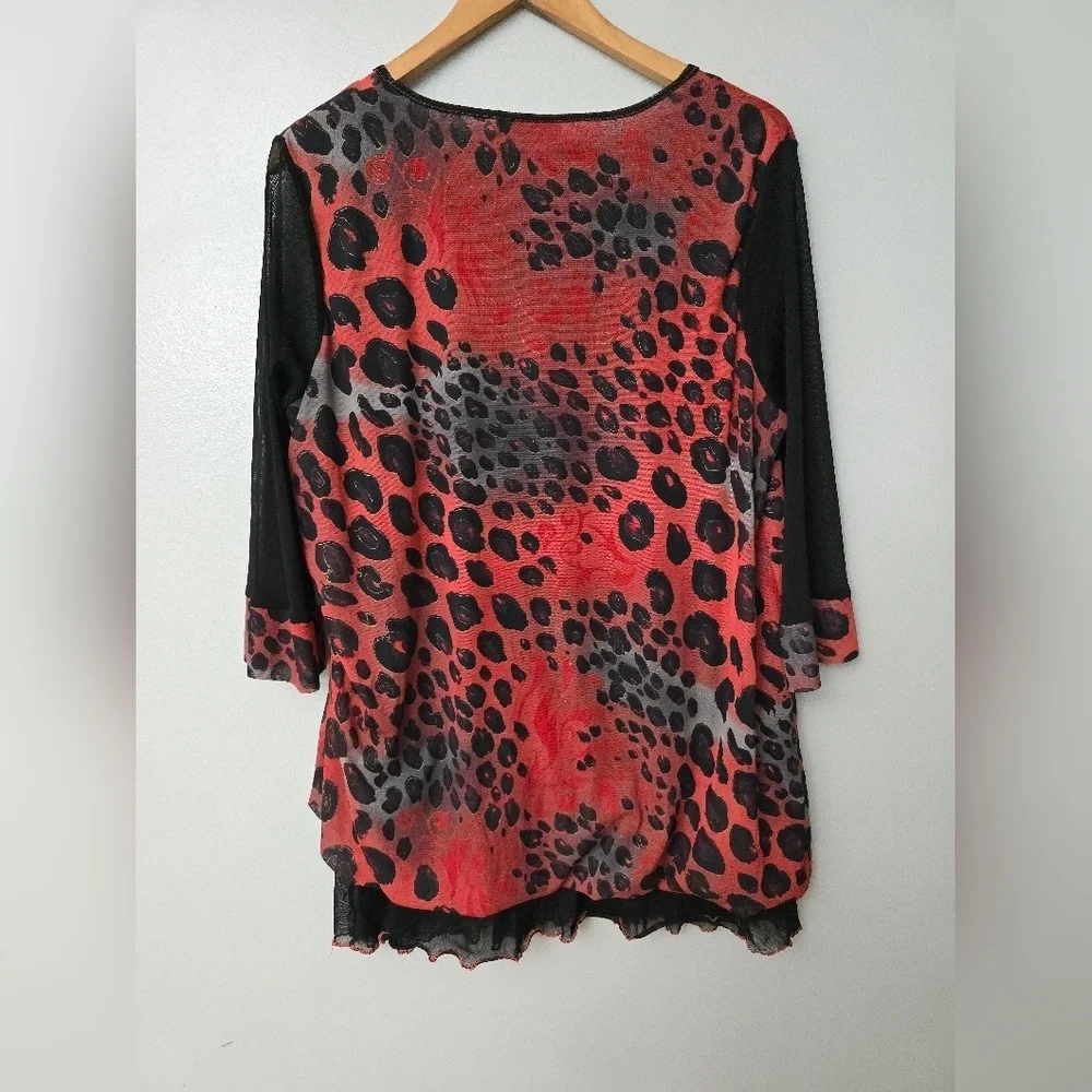 Kaktus Blouse Top Womens L Cheetah Leopard Print Red Goth Tulle
